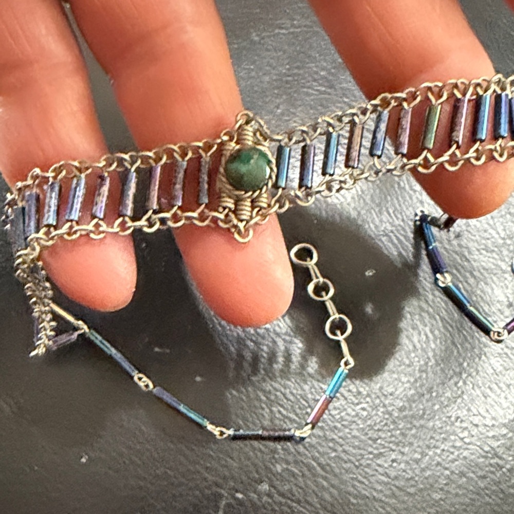 Silver and Blue Beaded Bracelet